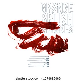 Red brush stroke and texture. Grunge vector abstract hand - painted element. Underline and border design.