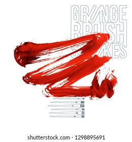 Red brush stroke and texture. Grunge vector abstract hand - painted element. Underline and border design.