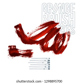 Red brush stroke and texture. Grunge vector abstract hand - painted element. Underline and border design.