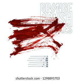 Red brush stroke and texture. Grunge vector abstract hand - painted element. Underline and border design.
