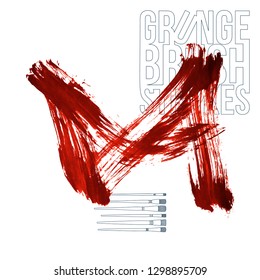 Red brush stroke and texture. Grunge vector abstract hand - painted element. Underline and border design.