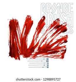 Red brush stroke and texture. Grunge vector abstract hand - painted element. Underline and border design.