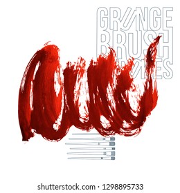 Red brush stroke and texture. Grunge vector abstract hand - painted element. Underline and border design.