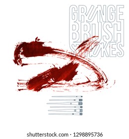 Red brush stroke and texture. Grunge vector abstract hand - painted element. Underline and border design.