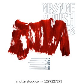 Red brush stroke and texture. Grunge vector abstract hand - painted element. Underline and border design.
