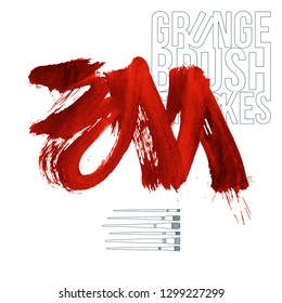 Red brush stroke and texture. Grunge vector abstract hand - painted element. Underline and border design.