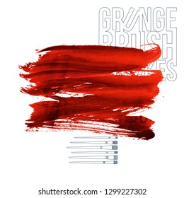 Red brush stroke and texture. Grunge vector abstract hand - painted element. Underline and border design.