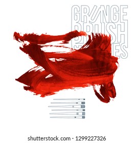 Red brush stroke and texture. Grunge vector abstract hand - painted element. Underline and border design.