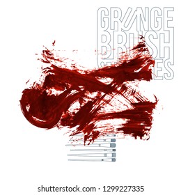 Red brush stroke and texture. Grunge vector abstract hand - painted element. Underline and border design.