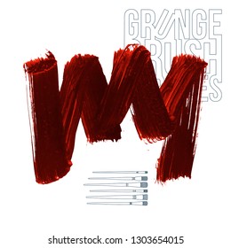 Red brush stroke and texture. Grunge vector abstract hand - painted element. Underline and border design.