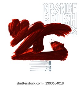 Red brush stroke and texture. Grunge vector abstract hand - painted element. Underline and border design.