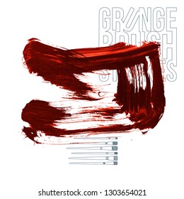 Red brush stroke and texture. Grunge vector abstract hand - painted element. Underline and border design.