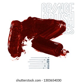 Red brush stroke and texture. Grunge vector abstract hand - painted element. Underline and border design.