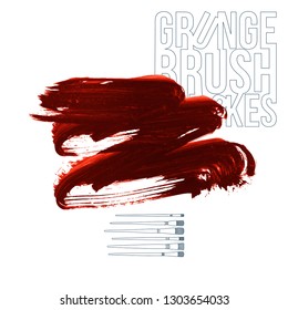 Red brush stroke and texture. Grunge vector abstract hand - painted element. Underline and border design.