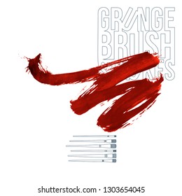 Red brush stroke and texture. Grunge vector abstract hand - painted element. Underline and border design.
