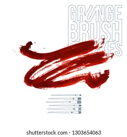 Red brush stroke and texture. Grunge vector abstract hand - painted element. Underline and border design.