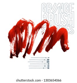 Red brush stroke and texture. Grunge vector abstract hand - painted element. Underline and border design.
