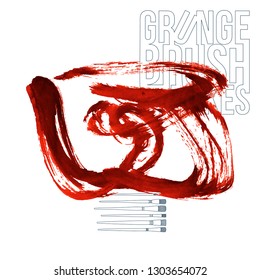 Red brush stroke and texture. Grunge vector abstract hand - painted element. Underline and border design.