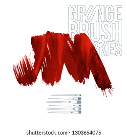 Red brush stroke and texture. Grunge vector abstract hand - painted element. Underline and border design.