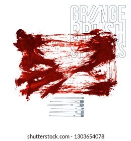 Red brush stroke and texture. Grunge vector abstract hand - painted element. Underline and border design.