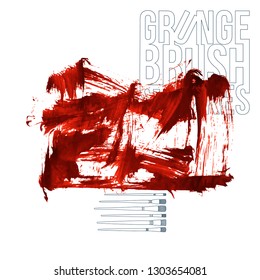 Red brush stroke and texture. Grunge vector abstract hand - painted element. Underline and border design.