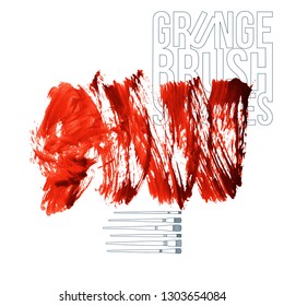 Red brush stroke and texture. Grunge vector abstract hand - painted element. Underline and border design.