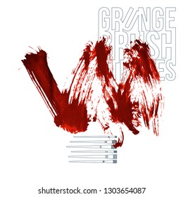 Red brush stroke and texture. Grunge vector abstract hand - painted element. Underline and border design.