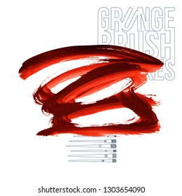 Red brush stroke and texture. Grunge vector abstract hand - painted element. Underline and border design.