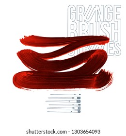 Red brush stroke and texture. Grunge vector abstract hand - painted element. Underline and border design.