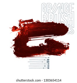 Red brush stroke and texture. Grunge vector abstract hand - painted element. Underline and border design.