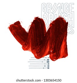 Red brush stroke and texture. Grunge vector abstract hand - painted element. Underline and border design.