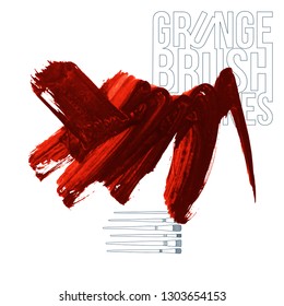 Red brush stroke and texture. Grunge vector abstract hand - painted element. Underline and border design.