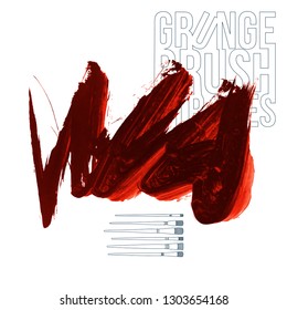 Red brush stroke and texture. Grunge vector abstract hand - painted element. Underline and border design.