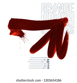 Red brush stroke and texture. Grunge vector abstract hand - painted element. Underline and border design.