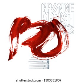 Red brush stroke and texture. Grunge vector abstract hand - painted element. Underline and border design.