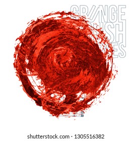 Red brush stroke and texture. Grunge vector abstract hand - painted element. Underline and border design.