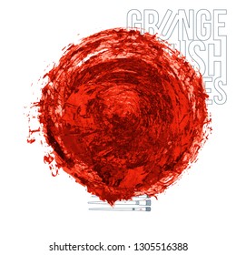 Red brush stroke and texture. Grunge vector abstract hand - painted element. Underline and border design.