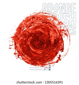 Red brush stroke and texture. Grunge vector abstract hand - painted element. Underline and border design.