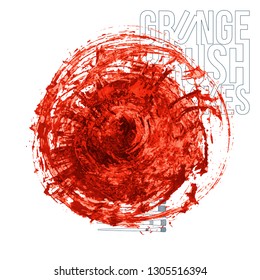 Red brush stroke and texture. Grunge vector abstract hand - painted element. Underline and border design.