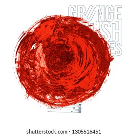 Red brush stroke and texture. Grunge vector abstract hand - painted element. Underline and border design.