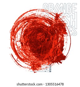 Red brush stroke and texture. Grunge vector abstract hand - painted element. Underline and border design.