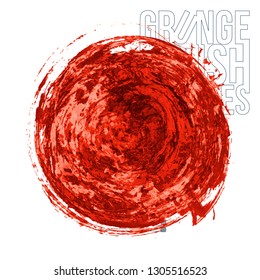 Red brush stroke and texture. Grunge vector abstract hand - painted element. Underline and border design.