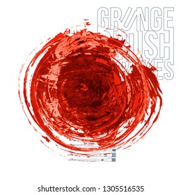 Red brush stroke and texture. Grunge vector abstract hand - painted element. Underline and border design.