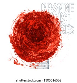 Red brush stroke and texture. Grunge vector abstract hand - painted element. Underline and border design.