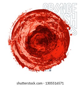 Red brush stroke and texture. Grunge vector abstract hand - painted element. Underline and border design.