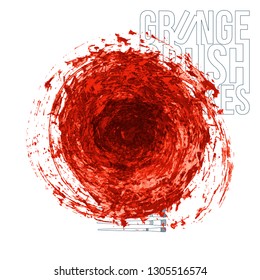 Red brush stroke and texture. Grunge vector abstract hand - painted element. Underline and border design.