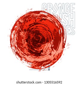 Red brush stroke and texture. Grunge vector abstract hand - painted element. Underline and border design.