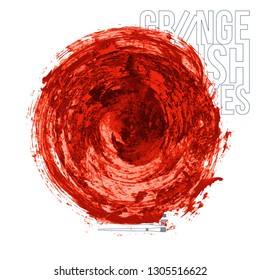 Red brush stroke and texture. Grunge vector abstract hand - painted element. Underline and border design.