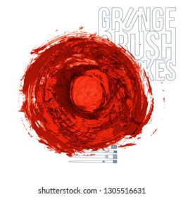 Red brush stroke and texture. Grunge vector abstract hand - painted element. Underline and border design.