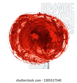 Red brush stroke and texture. Grunge vector abstract hand - painted element. Underline and border design.